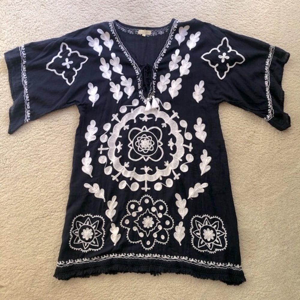 Very boho Ruby YaYa navy & white beach dress/cover up with braided embroidery - Picture 11 of 16